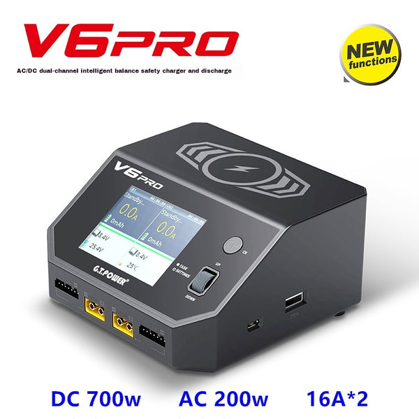 GT.POWER V6 Pro 700W AC/DC Dual-Channel Intelligent Balance Charger & Discharger (support wireless charging)