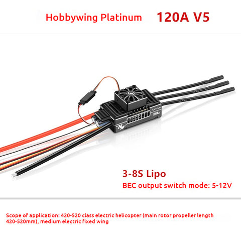 Hobbywing Platinum 120A V5 Brushless ESC 3-8S Lipo Input for 420-520 RC Drones