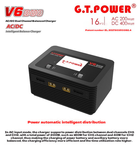 G.T.Power V6 DUO AC 200W DC 400W 2X16A Battery Charger Discharger for 1-6S Lipo