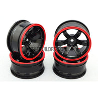 1/10 RC Car 6 Spoke 6mm Offset Drift 26mm Wheel Rim Set - Red / Black