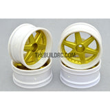 1/10 RC Car 6 Spoke 6mm Offset Drift 26mm Wheel Rim Set - White / Gold (Spoke)