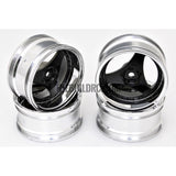 1/10 RC Car 3 Spoke 6mm Offset Drift 26mm Wheel Rim Set - Silver / Black (Spoke)