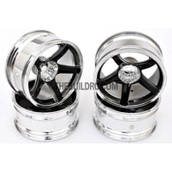 1/10 RC Car 5 Spoke 9mm Offset 26mm Drift Wheel Rim Set - Silver / Black