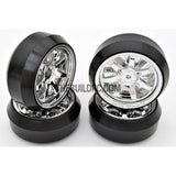 1/10 RC Car 7 Spoke 3mm Offset DRIFT Sporty Wheel with Diamond Irregular Cut DRIFT Tyres / Tires 4pcs - Silver