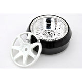 1/10 RC Car 7 Spoke 3mm Offset DRIFT Sporty Wheel with Diamond Irregular Cut DRIFT Tyres / Tires 4pcs - White