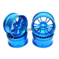 1/10 RC Car High Quality One-Piece Cast 12 Spoke 3mm Offset DRIFT Alloy Wheel Sports (4pcs) - Blue