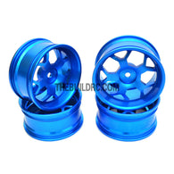 1/10 RC Car High Quality One-Piece Cast 5 Spoke Spider Hexagon style 3mm Offset DRIFT Alloy Wheel Sports (4pcs) - Blue